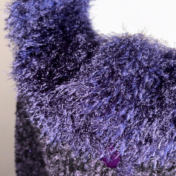 Y2K DRESS BARN Purple Boucle knit cardigan, #faux fur trim #EXCELLENT FAST SHIP! - Picture 3 of 9